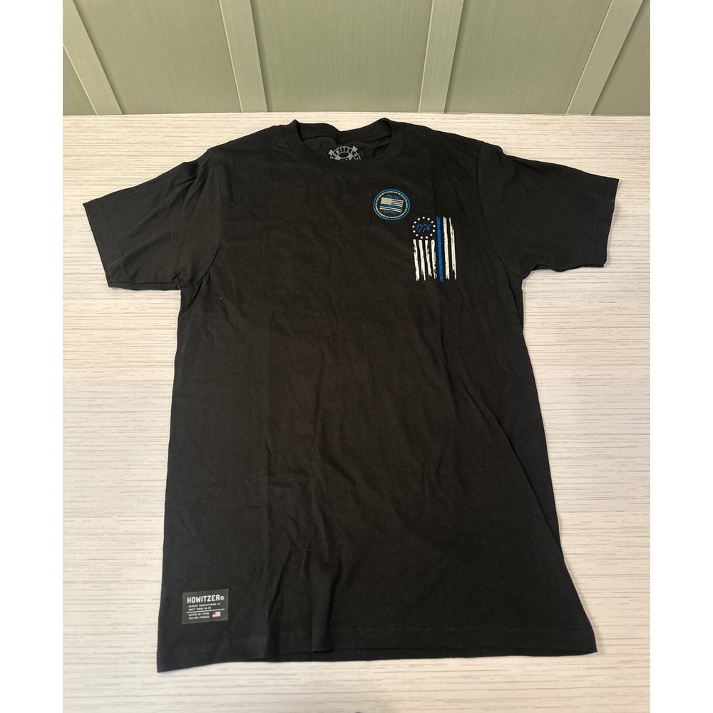 Howitzer Mens Thin Blue Line 1776 Flag T-Shirt Black Small Defending The Line